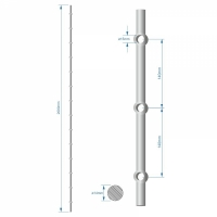Probíjená tyč délky 2000 mm, opískovaná, profil ø14 mm, rozteč děr 140 mm, oko ø15 mm, na tyči je 14 děr