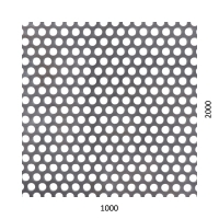 Děrovaný plech kruhový přesazený Fe, otvor: ø 6.0 mm, rozteč: 9.0 mm, (1000x2000x1,5 mm)