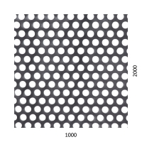 Děrovaný plech kruhový přesazený Fe, otvor: ø 10 mm, rozteč: 15 mm, (1000x2000x1 mm)