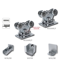 Set pro samonosný systém 80 x 80 x 5 mm, 2x regulovatelné vozíky, 1x doraz, 1x náběhové kolečko