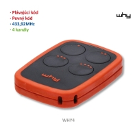 Vysílač 4kanálový, 433MHz, pevný/plovoucí kód